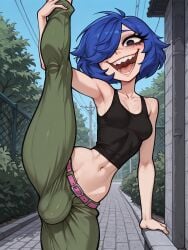1futa 1futanari ai_assisted ai_generated ass bangs bangs_over_eyes bangs_over_one_eye belt big_ass big_breasts big_butt big_hips big_penis black_eyes black_topwear blue_hair breasts bulge bulge_through_clothing bulge_under_clothes cleavage dick dickgirl ed_edd_n_eddy eyebrows eyelashes futanari green_pants hair huge_cock lips makeup marie_kanker midriff narrow_waist navel nose pants penis penis_bulge shirt smooth_balls smooth_penis smooth_skin topwear velfur
