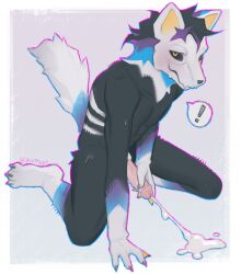 abs absurd_res alternative_fashion anthro athletic athletic_anthro athletic_male black_body black_fur blue_body blue_fur bodily_fluids bone caught caught_in_the_act caught_masturbating caught_while_cumming claws cum ejaculation embarrassed embarrassed_expression embarrassed_naked_male emo erection excessive_cum excessive_genital_fluids exclamation_point feet fluttbet full-length_portrait fur fur_markings genital_fluids genitals hi_res humanoid_genitalia humanoid_penis male markings masturbation muscular muscular_anthro muscular_male nude orgasm pecs penis pink_penis portrait purple_body purple_fur raised_tail scene_(fashion) skull slim solo sweat sweatdrop tail triceps unsure_expression vandal_ossyx yellow_ears yellow_eyes