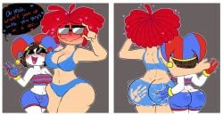 ass ass_grab bikini blush bodypaint boobs breasts breasts_out embarrassed embarrassed_nude_female female nipples nude picknpull pomni_(the_amazing_digital_circus) ragatha_(the_amazing_digital_circus) swimsuit swimwear the_amazing_digital_circus