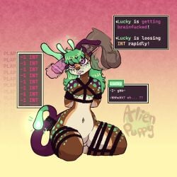 alien aliendogfreak ambiguous_gender andromorph animal_genitalia animal_penis anthro bdsm bodily_fluids bondage bound canid canine cum cum_in_eye cum_in_mouth cum_inside disembodied_penis ear_penetration equine_genitalia equine_penis femboy gameplay_mechanics genital_fluids genitals intelligence_loss intersex lucky_(aliendogfreak) male male/male mammal penetration penis restraints rope rope_bondage rope_harness solo
