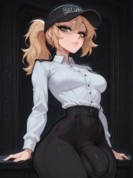 1futa 1futanari ai_assisted ai_generated ass big_ass big_breasts big_butt big_hips big_penis blonde_hair breasts bulge bulge_through_clothing bulge_under_clothes cleavage dick dickgirl eyebrows eyelashes five_nights_at_freddy's five_nights_at_freddy's:_security_breach futanari green_eyes hair huge_cock lips makeup narrow_waist nose pants penis penis_bulge shirt smooth_balls smooth_penis smooth_skin vanessa_(fnaf) velfur