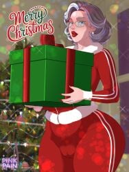 big_breasts busty christmas christmas_present christmas_tree curvaceous curvy curvy_female curvy_figure earrings gilf grey_hair huge_breasts indoors large_breasts looking_at_viewer mature_woman medium_hair merry_christmas mrs._claus naughty_face older_female pink_pain standing teasing teasing_viewer thick_thighs voluptuous voluptuous_female
