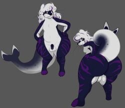 absurd_res anthro aquatic backsack balls belly big_butt butt claws freckles genitals hair hands_on_hips hi_res humanoid_genitalia humanoid_penis leopard_seal looking_at_viewer looking_back male mammal moobs multicolored_body multiple_poses paws penis pinniped pose presenting presenting_hindquarters raised_tail seal simple_background slightly_chubby small_balls small_penis solo spots tail thick_tail villegreen whiskers wide_hips