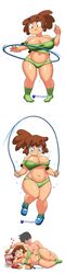 bak_(minus8) big_belly big_breasts brown_eyes brown_hair chubby chubby_female eating female huge_breasts jump_rope male male/female minus8 original shortstack sportswear sweat sweatdrop tagme thick_thighs workout