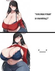 1girls ai_generated angel_yukkis ass big_ass big_breasts big_tits blue_archive bra breasts curvy curvy_female curvy_figure day fat_ass female female_only jeans nipples oppai pussy pussy_juice rio_(blue_archive) room sexy_female sexy_pose shirt sweat text tits voluptuous_female