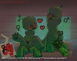 animal_genitalia animal_penis anthro anus balls big_balls big_butt breasts butt claws creeper_(minecraft) english_text equine_balls equine_genitalia equine_penis female femboy furociousarts genitals glowing glowing_eyes green_body group heart_symbol humor inviting_to_sex male male/female microsoft minecraft mojang pawpads penis puffy_anus quadruped red_eyes scout_foxfire short_tail sitting small_breasts tail text trio vulva xbox_game_studios