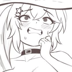 1futa 1girls blush choker cipher4109 cock_shock dokibird gritted_teeth indie_virtual_youtuber large_penis monochrome staring_at_penis vtuber