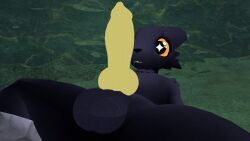 3d animal_genitalia big_penis black_fur bugmilker9k casualties:_unknown knot looking_at_penis scav_prototype self_upload vrchat vrchat_avatar yellow_penis