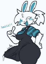 2026 anthro astrik_(asterisks_nsfw) balls big_butt big_penis blue_blush blush bodily_fluids bulge butt choker clothing detailed_bulge erection erection_under_clothing fur genital_fluids genital_outline genitals gynomorph hair hi_res humanoid_genitalia humanoid_penis intersex jewelry lagomorph leaking_precum leporid looking_at_viewer mammal necklace pattern_clothing pattern_shirt pattern_topwear penis penis_outline ponytail precum rabbit shirt slightly_chubby slightly_chubby_anthro solo striped_clothing striped_shirt striped_topwear stripes topwear trans_(lore) weirdenned white_body white_fur