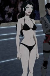 2girls bikini black_bikini black_hair female female_only rocket_(dc) screenshot_edit swimsuit young_justice zatanna zatanna_(young_justice)
