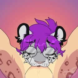 animated anthro blinking blush bodily_fluids body_blush brown_body brown_fur cheetah clitoral_hood clitoris cunnilingus drooling drooling_tongue duo eye_contact eyebrow_through_hair eyebrows eyes_closed eyewear felid feline female female_pov first_person_view fur genital_fluids genitals glasses glistening glistening_eyes gradient_background grey_body grey_fur hair half-closed_eyes highlights_(coloring) hotdogvendor leg_markings legs_up licking looking_at_another looking_at_viewer male male/female mammal markings messy_hair multicolored_body multicolored_fur narrowed_eyes oral pantherine pink_hair raised_eyebrows saliva saliva_string sex short_hair simple_background snow_leopard spots spotted_markings spread_legs spreading stare tongue tongue_out translucent translucent_hair vaginal vaginal_fluids vulva vulva_blush wearing_glasses