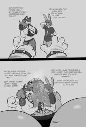 anthro balls big_penis black_body bodily_fluids bottomwear breasts butt canid canine clothing comic dialogue digital_media_(artwork) english_text erection first_person_view foreskin genital_fluids genitals green_eyes greyscale group gynomorph hair hi_res huge_penis hyper hyper_genitalia hyper_penis hypnosis intersex intersex/male lagomorph leporid male male/male mammal mind_control monochrome nipples oral penis pubes rabbit sex solo text toby_art topwear trio