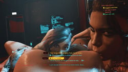 3d 3d_(artwork) 3girls bifrost3d breasts brown_eyes cunnilingus cybernetics cyberpunk_2077 dialogue english_text female female_only female_pov gameplay_mechanics hud human judy_alvarez licking_pussy long_hair looking_at_viewer nude oral panam_palmer pov sucking_nipples text v_(cyberpunk_2077) valerie_(cyberpunk_2077) yuri