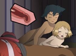 ash_ketchum canon_couple canonical_scene from_behind from_behind_position game_freak gentle_sex nintendo nude pokemon pokemon_xy prone_bone satoshi_(pokemon) serena_(pokemon) small_penis tiny_penis x-ray