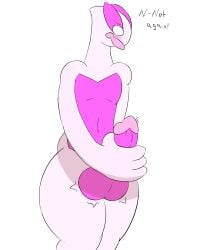 anthro balls big_balls big_butt big_hands blush butt dialogue femboi_lugia_(lightningfire12) generation_2_pokemon genitals hi_res hkworks legendary_pokemon lugia male masturbation nintendo outline pokemon pokemon_(species) solo standing white_outline