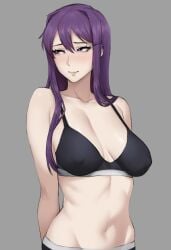 1girls bra doki_doki_literature_club meruzis purple_eyes purple_hair yuri_(doki_doki_literature_club)