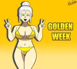 1girls 2026 5_fingers adorable adorasexy asian asian_female avalos_entertainment_(luisavalos) big_breasts breasts brown_eyes cute double_peace_sign gilf gold_bikini gold_bikini_bottom golden_bikini golden_bikini_bottom golden_bikini_top golden_week hui-ying_lee looking_at_viewer older_female original original_character peace_sign tagme the_arts_of_mars thick_thighs white_hair