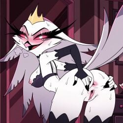 1girl accurate_art_style ai_assisted ai_generated anthro anus areolae asshole beak bent_over bird_girl blushing bra breasts breasts_out cartoon_character demon_girl flirting furry furry_female helluva_boss lingerie milf nipples owl_demon popolio pussy seductive seductive_look seductive_smile stella_(helluva_boss) sweating tempting tits