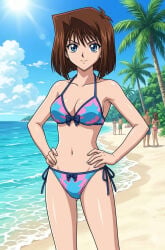 1girls ai_generated bikini brown_hair female female_only hands_on_hips solo swimsuit tea_gardner yu-gi-oh! yu-gi-oh!_duel_monsters