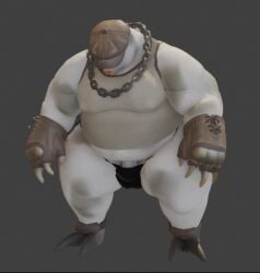 3d_(artwork) anthro augghles belly biceps chain_necklace claws clothing deadlock_(game) digital_media_(artwork) eulipotyphlan fupa fur genitals gloves handwear hat hat_over_eyes headgear headwear jewelry male mammal mo_(deadlock) mole_(animal) musclegut muscular necklace pecs penis penis_base solo thong underwear valve white_body white_fur