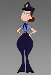 1girls ai_generated brown_hair cartoon_network curvy_figure fhfif_cop foster's_home_for_imaginary_friends hair_bun officer_jones police police_uniform policewoman wide_hips