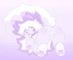 anus collar colored domestic_cat ear_piercing ear_ring felid feline felis female feral genitals hi_res looking_at_viewer mammal multicolored_body nude open_mouth pawpads paws piercing presenting purple_body purple_eyes raised_tail ring_piercing simple_background solo tail toony vulva wayletuwu white_body