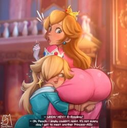 2026 2d 2d_(artwork) 2female 2girls ass ass_focus big_ass big_butt blonde-haired_female blonde_female blonde_hair blue_eyes butt dialogue duo duo_female english english_dialogue english_text female female_only illumination_entertainment incestuous mario_(series) princess_peach princess_rosalina semidraws sisters super_mario_galaxy text