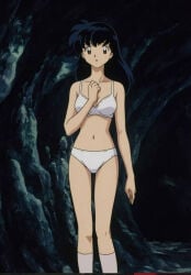 1girls black_hair bra female female_only inuyasha kagome_higurashi panties screenshot_edit solo underwear underwear_only white_bra white_panties