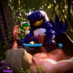 1:1 2026 5_fingers accipitrid accipitriform alex_the_human_(armada) anthro arm_grab armada_(artist) artist_name avian axe beak being_watched big_penis bird black_bottomwear black_clothing black_pants blender_(artwork) blue_body blue_eyes blue_feathers blue_hair bottomwear chest_tuft clothing detailed_background digital_media_(artwork) erection eyewear eyewear_on_head fan_character feathers fingers foreskin forest genitals goggles goggles_on_head green_body green_feathers green_hair group hair huge_penis human human_on_anthro humanoid_genitalia humanoid_penis imminent_sex interspecies jet_the_hawk light-skinned_male light_body light_skin looking_at_another male male/male male_on_anthro male_on_bottom male_on_human male_on_top mammal muscular muscular_anthro muscular_arms muscular_male on_bottom on_top outside pants paper_bag pecs penis penis_poking_out plant sega sonic_riders sonic_the_hedgehog_(series) tail tail_feathers text thunder_(juicyducksfm) tomahawk tree trio tuft vein watermark