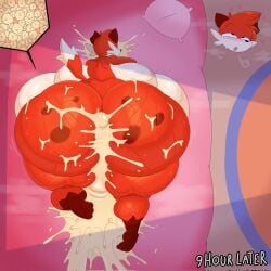anthro belly big_belly big_breasts big_butt bodily_fluids breasts brew_dafox_(superiorfox) butt canid canine cum cum_in_vagina cum_inside english_text female fox genital_fluids hi_res huge_belly huge_breasts huge_butt impregnation lokbunny17 mammal ovum solo sperm_cell text thick_thighs