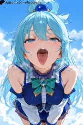1girls ai_generated aqua_(konosuba) big_breasts blue_eyes blue_hair blush breasts detached_sleeves female female_focus female_only hair_ornament kono_subarashii_sekai_ni_shukufuku_wo! krowenx long_hair looking_at_viewer open_mouth oral_invitation saliva solo solo_female solo_focus tongue tongue_out