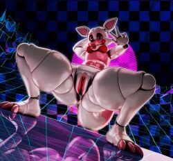 2026 3_toes 3d_(artwork) absurd_res andromorph animatronic anthro bent_back bow_tie canid canine checkered checkered_background clitoris crouching digital_media_(artwork) dutch_angle eyebrows featureless_chest feet female_(lore) five_nights_at_freddy's five_nights_at_freddy's_2 fox full-length_portrait genitals gesture glistening glistening_body hand_behind_head hand_gesture hi_res intersex lips looking_at_viewer machine mammal mangle_(fnaf) mountain pattern_background pink_eyebrows pink_toes pink_vulva portrait purple_eyelids red_bow_tie red_lips reflective_floor robot robot_anthro scottgames sharp_teeth simple_background solo spread_legs spreading sun synthwave tail teeth toes v_sign vulva watermark white_body yellow_eyes zelyonka