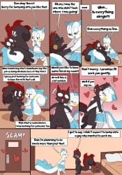 2026 absurd_res animal_genitalia anthro balls big_tail black_body black_fur bottomwear buckteeth clothed clothed_male clothing comic crop_top crossdressing dialogue digitigrade duo english_text fuf fur generation_4_pokemon genitals heart_symbol hi_res looking_at_another looking_at_partner male male/male midriff multicolored_body multicolored_fur nintendo nude_male pachirisu pink_body pink_fur pokemon pokemon_(species) red_body red_fur rosy_cheeks sheath shirt side_view skirt speech_bubble spiked_tail spikes spikes_(anatomy) tack_(petokikka) tail teeth text topwear two_tone_body two_tone_fur white_body white_fur