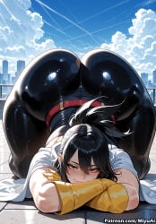 1girl ai_assisted ai_generated ass bangs belt black_hair blue_sky bodysuit boku_no_hero_academia breasts cloud curvaceous curvy curvy_female curvy_figure day female gloves huge_ass long_hair looking_at_viewer miyuai my_hero_academia nana_shimura outdoors ponytail shiny_clothes skin_tight sky solo sunlight thick thick_ass thick_butt thick_hips thick_legs thick_thighs top-down_bottom-up voluptuous voluptuous_female wide_hips wide_thighs