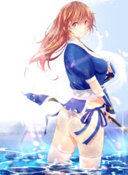 1girls ass big_breasts breasts brown_eyes brown_hair commentary_request cowboy_shot dead_or_alive exposed_ass female japanese_clothes kasumi_(doa) kettsu kunoichi large_breasts long_hair ninja panties pantyshot pantyshot_(standing) underwear variant_set white_panties white_underwear