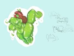 2023 absurd_res anthro belly big_belly big_breasts big_butt breasts butt digital_media_(artwork) duo english_text female gastropod glop_(zomerous) hi_res huge_belly huge_breasts huge_butt humor male mammal mollusk murid murine rat rodent simple_background slime snail tail text thick_calves thick_thighs wide_hips zomerous_(artist)