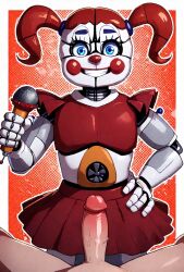 1girls ai_generated animatronic animatronic_female blue_eyes circus_baby circus_baby_(fnaf) five_nights_at_freddy's five_nights_at_freddy's:_sister_location imminent_sex looking_at_viewer male_pov offscreen_male penis red_hair scott_cawthon smile steel_wool_studios twintails