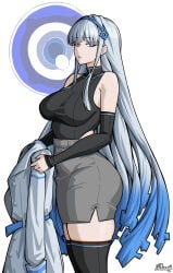1girls bangs bare_shoulders big_breasts blue_lipstick child_bearing_hips clothed curves curvy fairy_(zenless_zone_zero) female female_only fully_clothed furauji hoyoverse large_breasts light-skinned_female light_skin lipstick mihoyo pale_skin sfw thick thick_thighs thigh_highs thighs white_hair wide_hips zenless_zone_zero