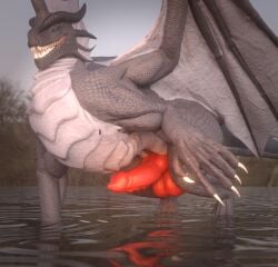 3d_(artwork) balls big_penis blue_eyes butt digital_media_(artwork) dragon erection feral gay genitals hi_res homosexual homosexual_male inviting inviting_to_sex knot lake larger_male male male_feral male_focus male_only male_penetrating mythological_creature mythological_scalie mythology nude outdoor_nudity outside penis presenting presenting_balls presenting_hindquarters public public_exposure public_nudity revealing_penis scales scalie size_difference smile smiling_at_viewer smirk smirking_at_viewer solo tyrokirex vaartok vein veiny_balls veiny_knot veiny_penis wings