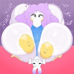 anthro big_breasts big_butt big_penis breast_play breasts butt duo easter fellatio female genitals hair hi_res holidays huge_breasts huge_butt huge_penis human lagomorph leporid lok_bunny lokbunny17 male male/female mammal nipples oral penile penis purple_hair rabbit sex smile titfuck vein veiny_penis white_body yellow_nipples