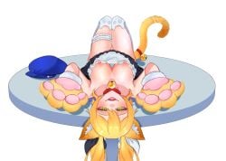 1girls blonde_hair cat_ears cat_paws cat_tail dokibird indie_virtual_youtuber laying_on_back looking_at_viewer twintails vtuber