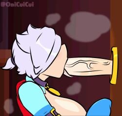 1girls 2d blowjob brawl_stars breasts_out colette_(brawl_stars) exposed_breasts female female_only gif glory_hole jiggle_physics light-skinned_female light-skinned_male light_skin onicuicui oral penis saliva_on_penis saliva_on_tongue tongue tongue_out
