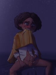 1boy berebear bottomless camilo_madrigal cum dark-skinned_femboy dark-skinned_male dark_skin digital_art digital_drawing_(artwork) disney encanto fanart femboy latino male_focus male_only masturbation penis pubic_hair solo teen_boy