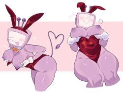 1girls ant_tenna big_breasts blush boobs breasts bunnysuit cable cable_tail crt deltarune genderswap holding_breast looking_at_viewer nipples robot robot_girl rule_63 smiling_at_viewer solo_female tail tenna_(deltarune) tits tits_out tv tv_head wav3rr