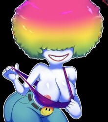 1girls afro afro_hair alien alien_girl alien_humanoid background_character big_breasts black_background bottomwear breasts clothed clothed_female clothing commission commission_art disney disney_xd female female_only jeans nipple_slip nipples oddrich pulling_clothing rainbow_hair smiling solo solo_female solo_focus tagme tank_top thicc_thighs thick_thighs thighs topwear wander_over_yonder white_body white_skin