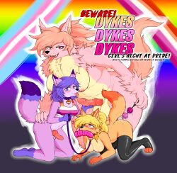 absurd_res anal_beads anthro canid canine female fox genitals group gynomorph hi_res intersex leash lesbian_pride_colors lgbt_pride licking lucia_mane mammal maned_wolf oral penile penis penis_lick pride_colors sex sex_toy tongue trans_(lore) trans_woman_(lore) transgender_pride_colors trio