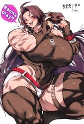 1girls :d ahoge artist_name belt black_gloves black_leotard black_thighhighs breasts buckle character_name colored_speech_bubble commentary_request commission commissioner_name controller covered_abs covered_navel curtained_hair dog_tags english_text fang fingerless_gloves game_controller gloves hands_up highres holding holding_controller holding_game_controller huge_breasts impossible_clothes impossible_leotard indie_virtual_youtuber leotard lihayato long_hair looking_at_viewer micro_shorts multi-source_commentary muscular muscular_female open_mouth parted_bangs purple_hair red_belt red_eyes shorts simple_background skeb_commission smile snap-fit_buckle solo speech_bubble tagme_(character) thigh_strap thighhighs very_long_hair virtual_youtuber white_background white_shorts
