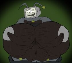 2026 absurd_res android andromorph anthro anus balls bent_over big_butt bodily_fluids butt cybernetics cyborg digital_drawing_(artwork) digital_media_(artwork) genitals guildo_(rom4ncevisualnovel) hairy hi_res humanoid intersex looking_at_viewer looking_back machine male nude presenting robot rom4ncevisualnovel shy solo stretched_anus sweat toony