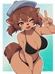 1girl big_breasts bikini bikini_top black_bikini boobs booty female_only latam_virtual_youtuber mogambuzz raccoon_ears raccoon_girl sexy_body sexy_female smug_face solo youtuber_girl