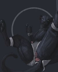 anatomically_correct anatomically_correct_genitalia anatomically_correct_vulva animal_genitalia animal_vulva anus beckoning black_body black_fur black_lips clothed clothed_feral clothing cosmiclife felid feline_genitalia feline_vulva female feral fur genitals gesture green_eyes hi_res jaguar lingerie lips lying mammal on_back pantherine panties pawpads realistic_feral seductive solo tail underwear vulva